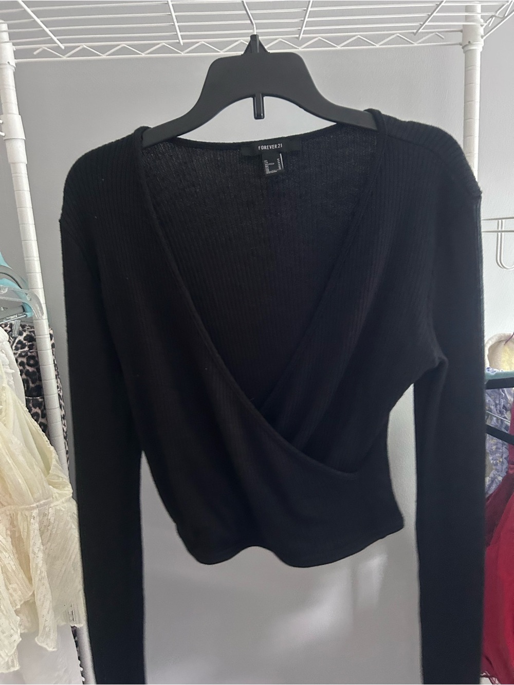 Forever 21 Black Wrap-Front Long Sleeve Top